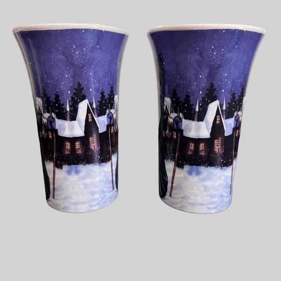 Christmas Holiday Santa Tall Latte Mugs Set Blue Dishwasher Microwave Safe Cups - Picture 2 of 13